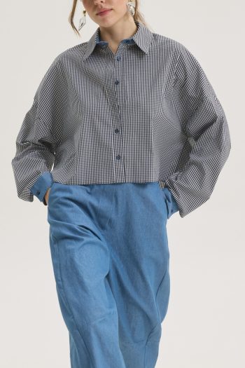 Checked Crop Shirt – Black - Image 4