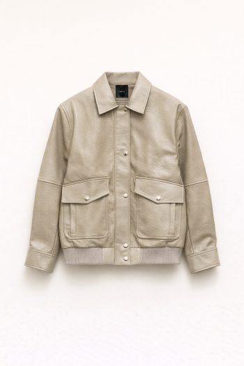 Lettice Leather Bomber – Beige