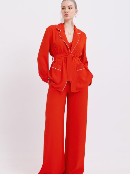 Josie Crepe Pants With Hem – Red