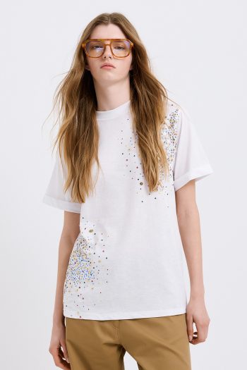 Sequin Cotton T-shirt – Off White - Image 4