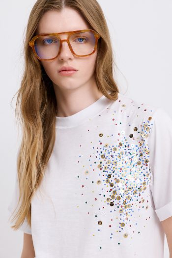 Sequin Cotton T-shirt – Off White - Image 2