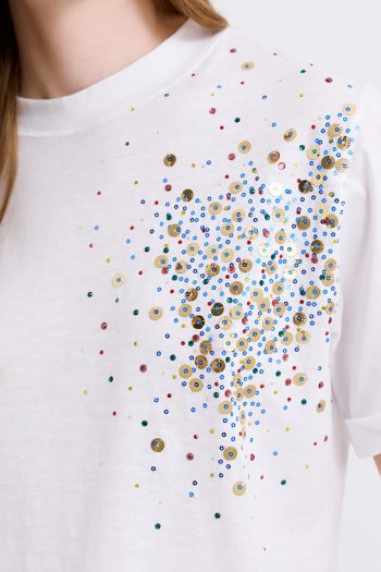 Sequin Cotton T-shirt – Off White - Image 3