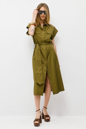 Amelia Belted Dress – Khaki - Image 3