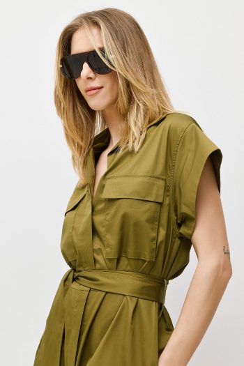 Amelia Belted Dress – Khaki - Image 2