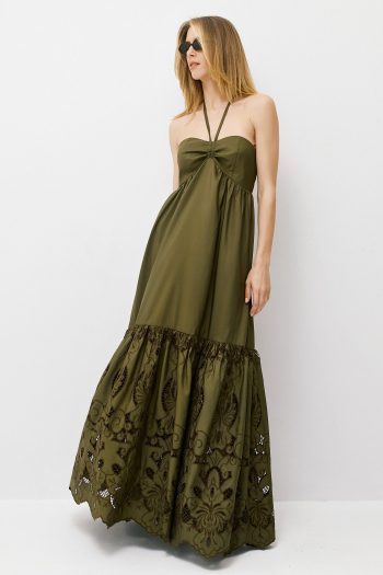 Claire Embroidered Dress – Khaki - Image 3
