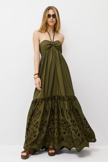 Claire Embroidered Dress – Khaki