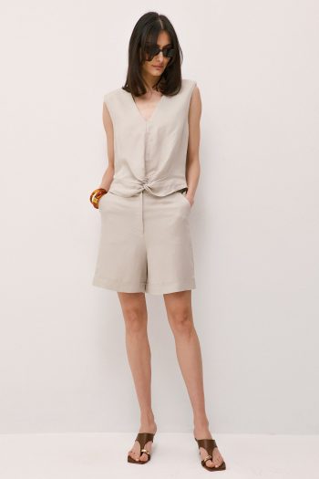 Hannah Linen Bermuda Set – Beige