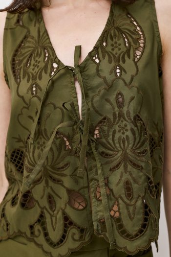 Claire Embroidered Vest – Khaki - Image 2