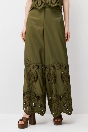 Claire Embroidered Pants – Khaki - Image 2