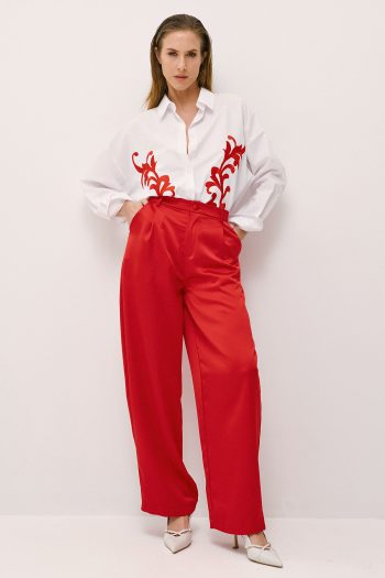 Satin Wide Leg Pants – Red - Image 3
