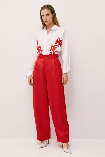 Satin Wide Leg Pants – Red - Image 2