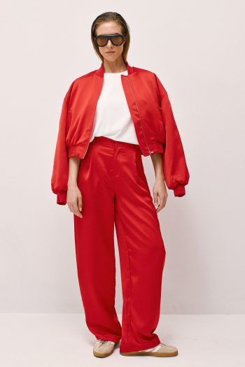 Satin Wide Leg Pants – Red - Image 5