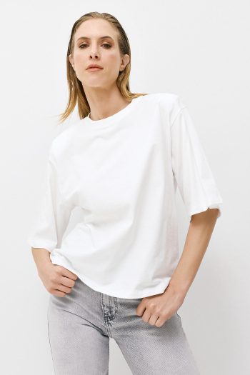 Padded Oversized T-shirt – White - Image 2