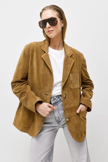 Suede Oversized Blazer – Tabac