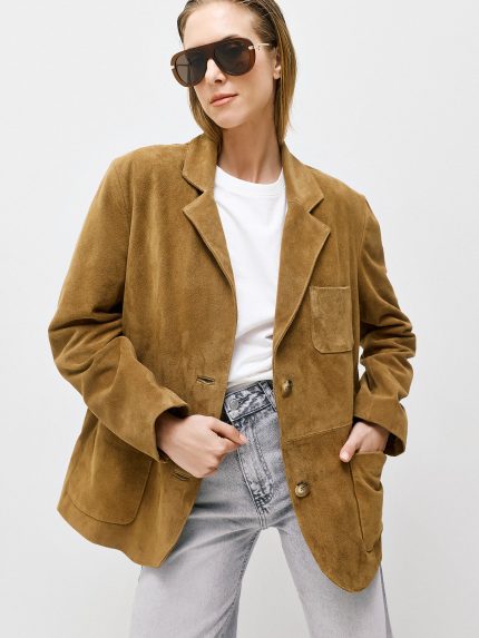 Suede Oversized Blazer – Tabac