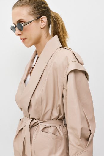 Leather Belted Jacket – Beige - Image 5