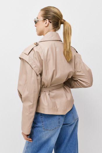 Leather Belted Jacket – Beige - Image 6