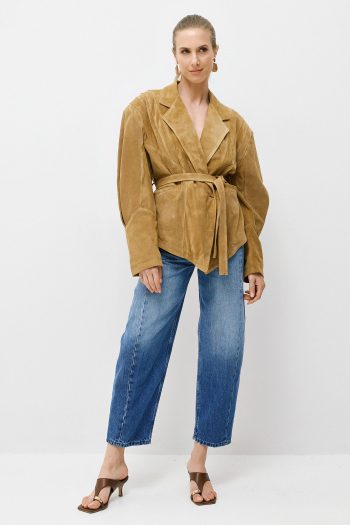 Suede Belted Jacket – Camel - Image 4