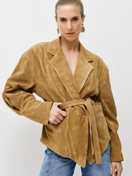 Suede Belted Jacket – Camel