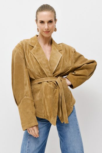 Suede Belted Jacket – Camel - Image 2