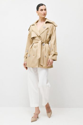 Jeweled Trench Coat – Beige - Image 5