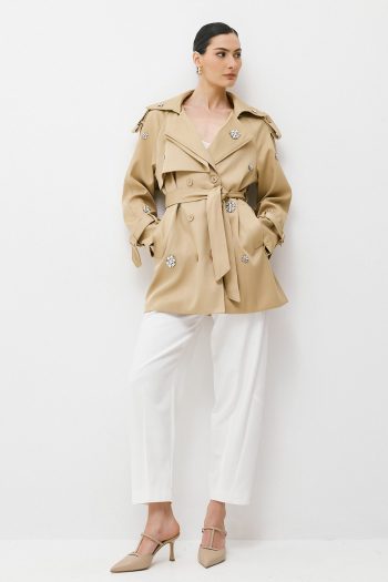 Jeweled Trench Coat – Beige - Image 4