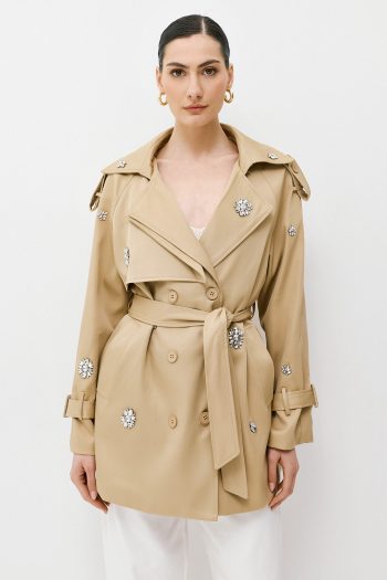 Jeweled Trench Coat – Beige - Image 2