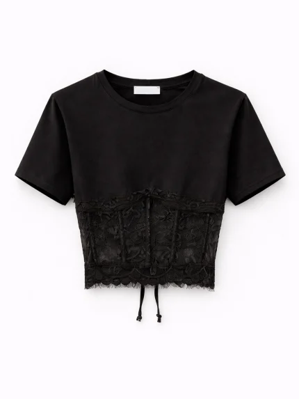 Corset Lace T-shirt – Black