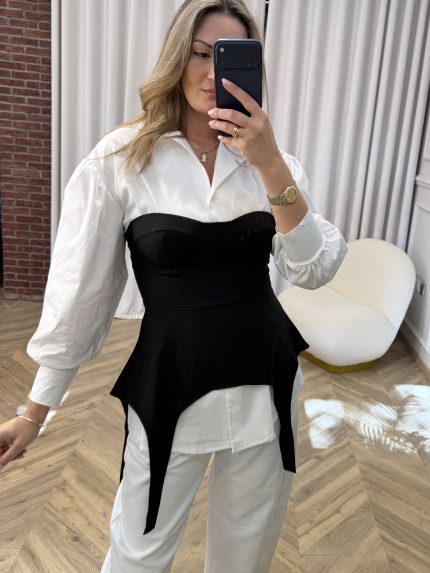 Erin Shirt with Bustier – White