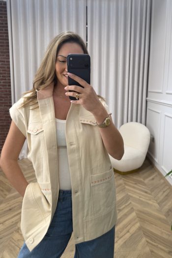 Delia Oversized Vest – Cream - Image 2