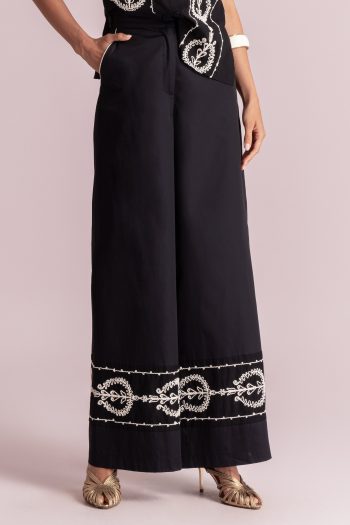 Anna Embroidered Pants – Black
