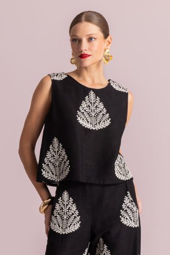 Emilia Embroidered Top – Black