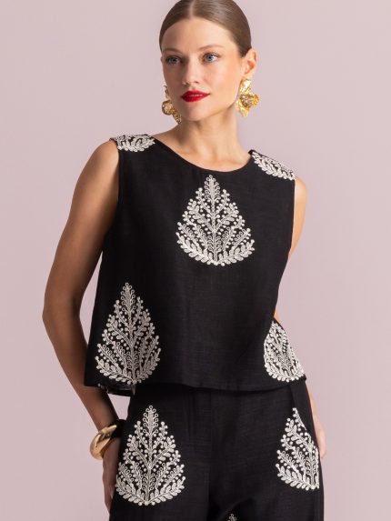 Emilia Embroidered Top – Black