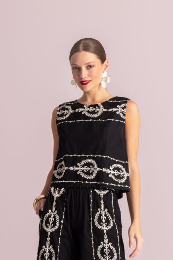 Anna Embroidered Top – Black