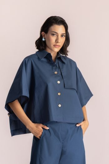 Aelia Poncho Top – Blue/White