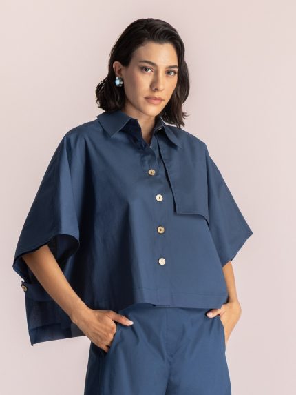 Aelia Poncho Top – Blue/White