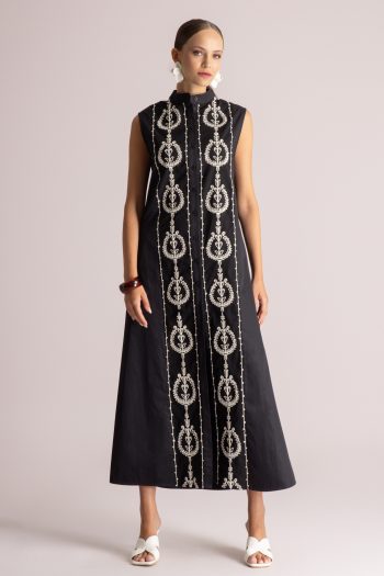 Anna Embroidered Dress – Black