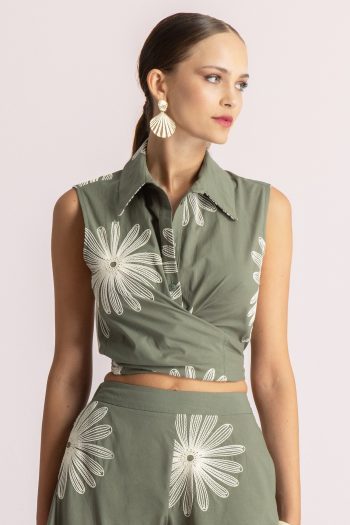 Delilah Embroidered Shirt – Khaki