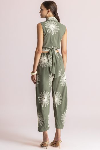 Delilah Embroidered Pants – Khaki - Image 2