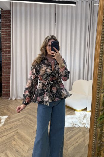 Lily Floral Shirt – Black - Image 3