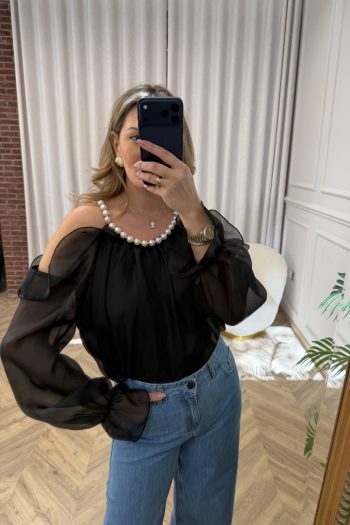 Pearl Ruffle Top – Black