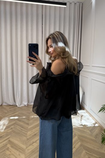 Pearl Ruffle Top – Black - Image 6