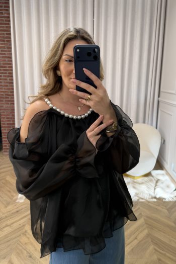 Pearl Ruffle Top – Black - Image 3