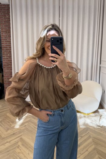 Pearl Ruffle Top – Brown - Image 3