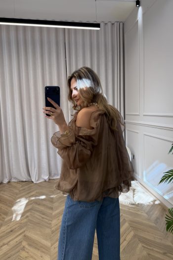 Pearl Ruffle Top – Brown - Image 5