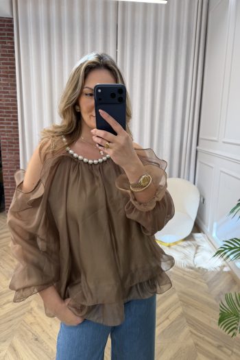 Pearl Ruffle Top – Brown - Image 2