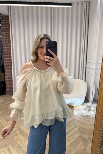 Pearl Ruffle Top – Ivory - Image 2