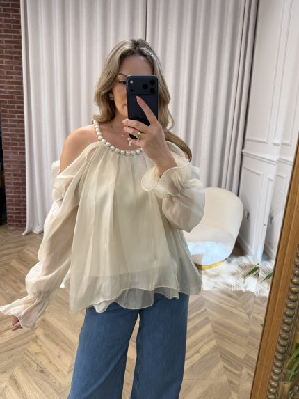 Pearl Ruffle Top – Ivory