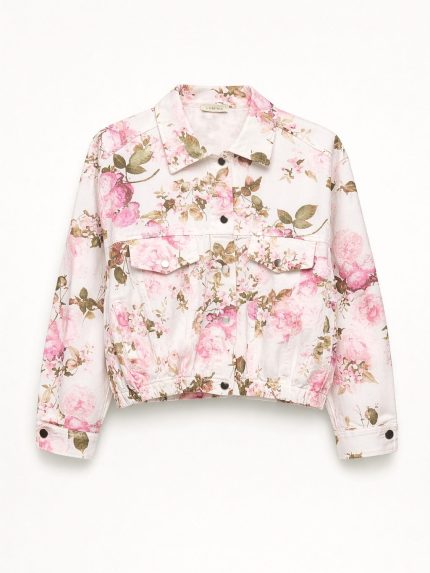 Floral Denim Jacket– White