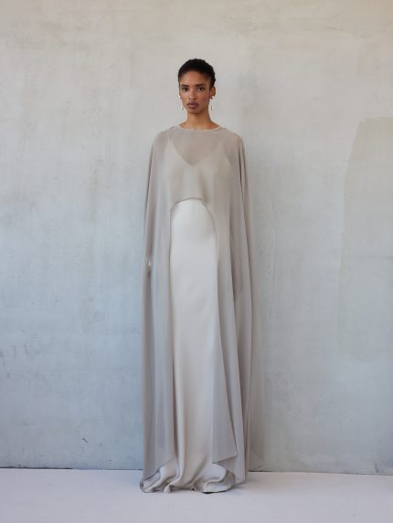 Long Sleeve Cape – Greige/Mint